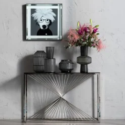 Console Laser argenté - verre clair 120x40><noscript><img width=