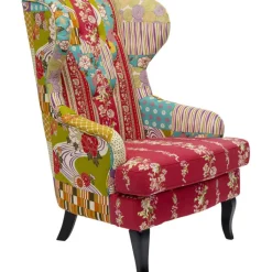 Fauteuil à oreilles Patchwork rouge><noscript><img width=