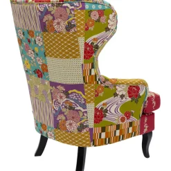 Fauteuil à oreilles Patchwork rouge><noscript><img width=