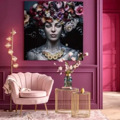 Tableau en verre Flower Art Lady 120x120cm>KARE Design Sale