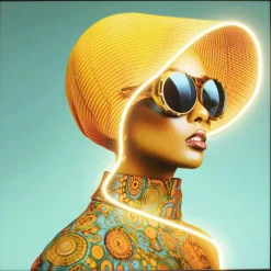 Tableau encadré LED Sun Hat Woman jaune 80x80cm>KARE Design Sale