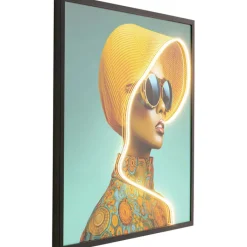 Tableau encadré LED Sun Hat Woman jaune 80x80cm>KARE Design Sale
