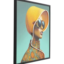 Tableau encadré LED Sun Hat Woman jaune 80x80cm><noscript><img width=