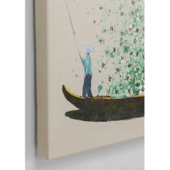 Tableau sur toile Flower Boat beige vert 80x100cm><noscript><img width=