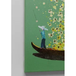 Tableau sur toile Flower Boat vert jaune 80x100cm><noscript><img width=