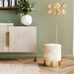 Tabouret Cherry Beige velours cotelé laiton Ø35cm>KARE Design Hot