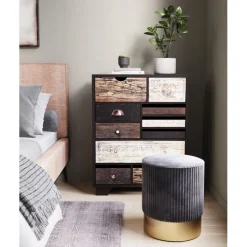 Tabouret Cherry Grey velours cotelé laiton Ø35cm>KARE Design